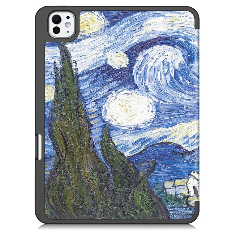 For iPad Pro 11 2024 Custer Painted 3-Fold Holder Smart Leather Tablet Case with Pen Tray(Starry Sky)