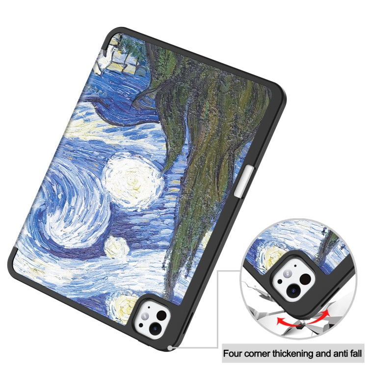 For iPad Pro 11 2024 Custer Painted 3-Fold Holder Smart Leather Tablet Case with Pen Tray(Starry Sky)