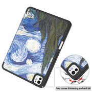 For iPad Pro 11 2024 Custer Painted 3-Fold Holder Smart Leather Tablet Case with Pen Tray(Starry Sky)