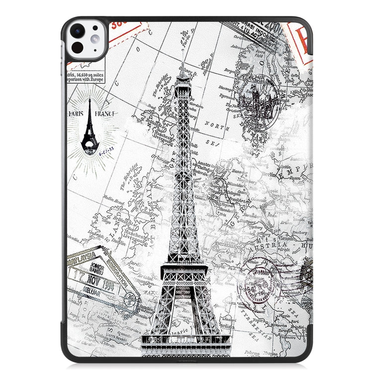 For iPad Pro 11 2024 Custer Painted 3-Fold Holder Smart Leather Tablet Case with Pen Tray(Retro Tower)