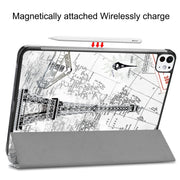 For iPad Pro 11 2024 Custer Painted 3-Fold Holder Smart Leather Tablet Case with Pen Tray(Retro Tower)
