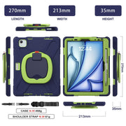 For iPad Air 11 2024 Silicone Hybrid PC Tablet Case with Holder & Shoulder Strap(Navy Blue Lime)