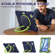 For iPad Air 11 2024 Silicone Hybrid PC Tablet Case with Holder & Shoulder Strap(Navy Blue Lime)