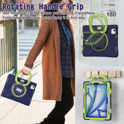 For iPad Air 11 2024 Silicone Hybrid PC Tablet Case with Holder & Shoulder Strap(Navy Blue Lime)