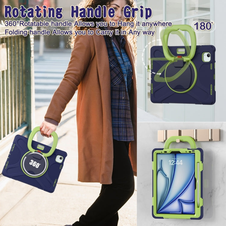 For iPad Air 11 2024 Silicone Hybrid PC Tablet Case with Holder & Shoulder Strap(Navy Blue Lime)
