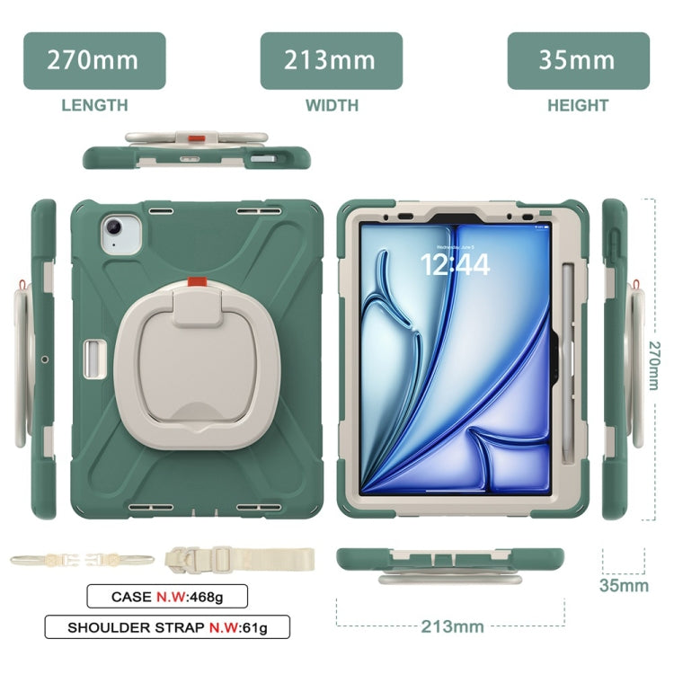 For iPad Air 11 2024 / Air 11 2025 Silicone Hybrid PC Tablet Case with Holder & Shoulder Strap(Emerald Green)