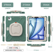For iPad Air 11 2024 / Air 11 2025 Silicone Hybrid PC Tablet Case with Holder & Shoulder Strap(Emerald Green)