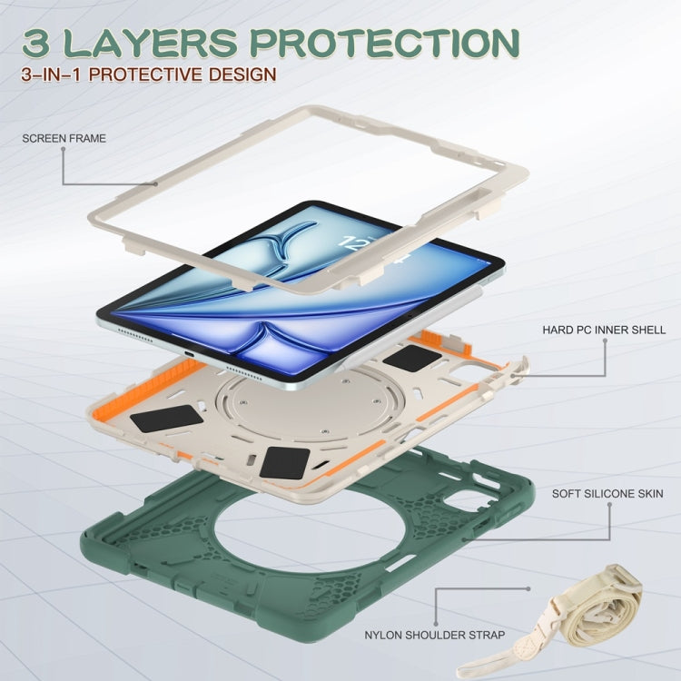 For iPad Air 11 2024 / Air 11 2025 Silicone Hybrid PC Tablet Case with Holder & Shoulder Strap(Emerald Green)