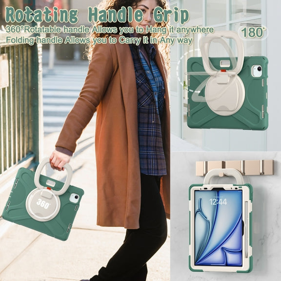 For iPad Air 11 2024 / Air 11 2025 Silicone Hybrid PC Tablet Case with Holder & Shoulder Strap(Emerald Green)