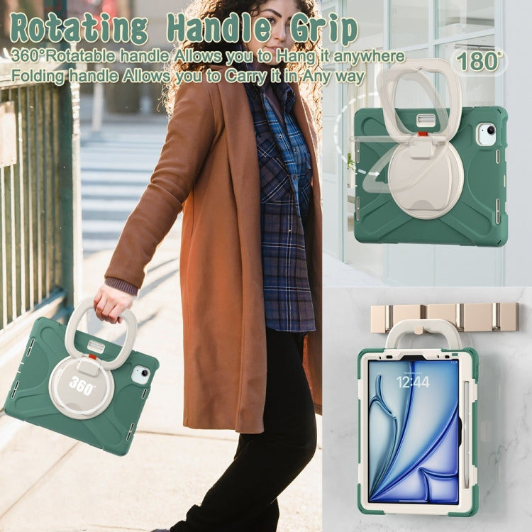 For iPad Air 11 2024 / Air 11 2025 Silicone Hybrid PC Tablet Case with Holder & Shoulder Strap(Emerald Green)