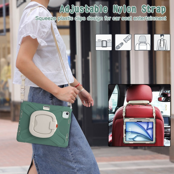 For iPad Air 11 2024 / Air 11 2025 Silicone Hybrid PC Tablet Case with Holder & Shoulder Strap(Emerald Green)