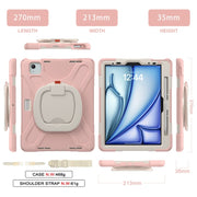 For iPad Air 11 2024 / Air 11 2025 Silicone Hybrid PC Tablet Case with Holder & Shoulder Strap(Cherry Blossom Pink)