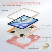 For iPad Air 11 2024 / Air 11 2025 Silicone Hybrid PC Tablet Case with Holder & Shoulder Strap(Cherry Blossom Pink)