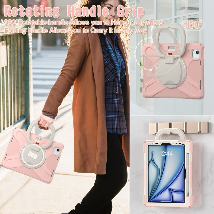 For iPad Air 11 2024 / Air 11 2025 Silicone Hybrid PC Tablet Case with Holder & Shoulder Strap(Cherry Blossom Pink)