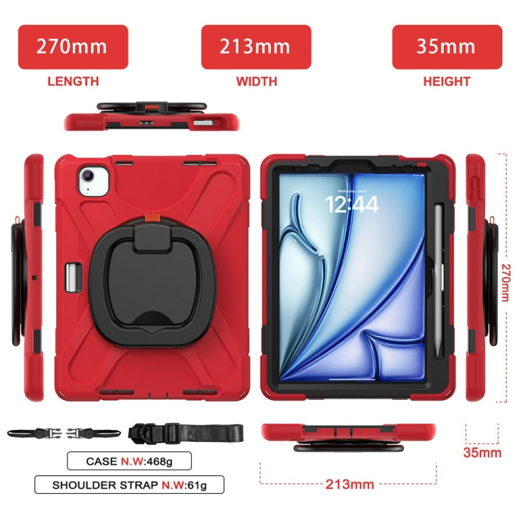 For iPad Air 11 2024 / Air 11 2025 Silicone Hybrid PC Tablet Case with Holder & Shoulder Strap(Red)