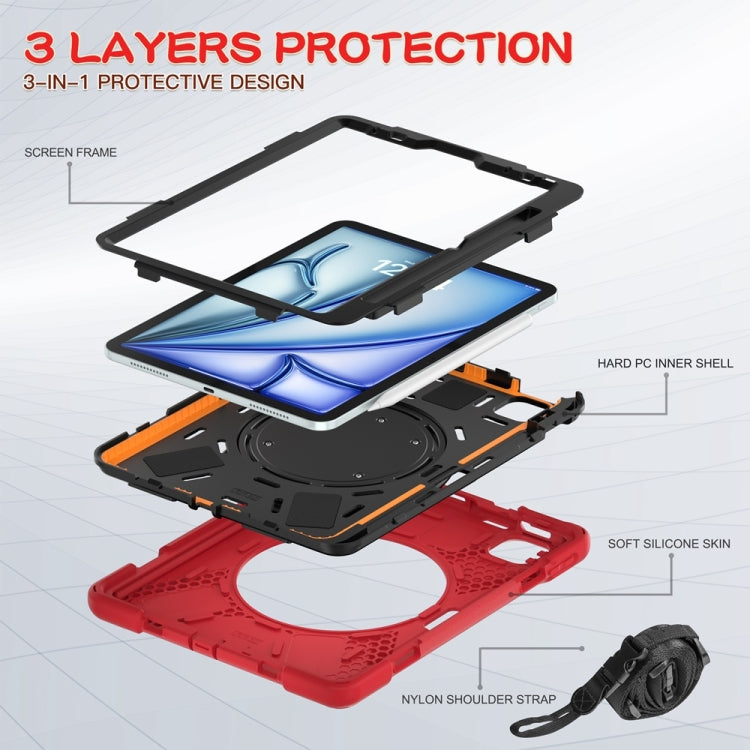 For iPad Air 11 2024 / Air 11 2025 Silicone Hybrid PC Tablet Case with Holder & Shoulder Strap(Red)