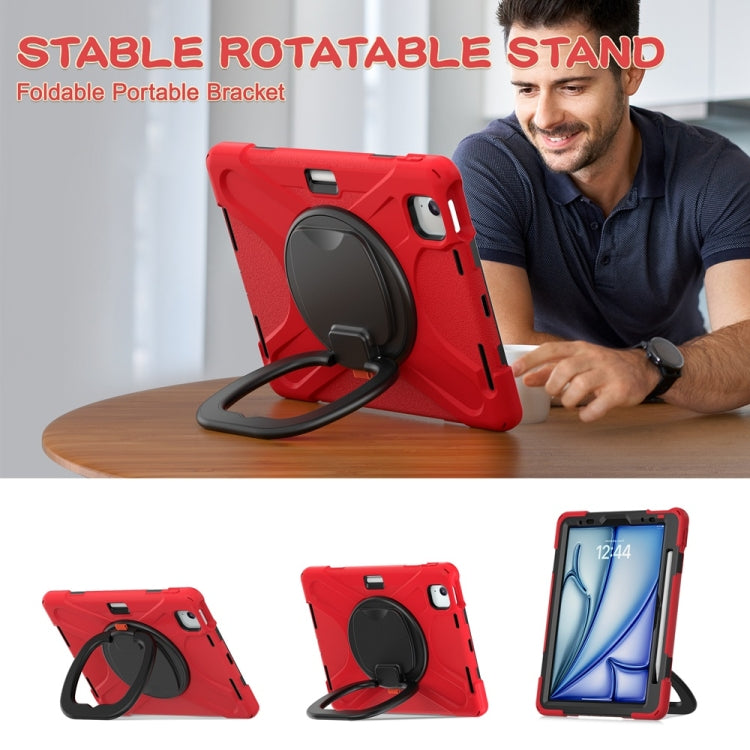 For iPad Air 11 2024 / Air 11 2025 Silicone Hybrid PC Tablet Case with Holder & Shoulder Strap(Red)