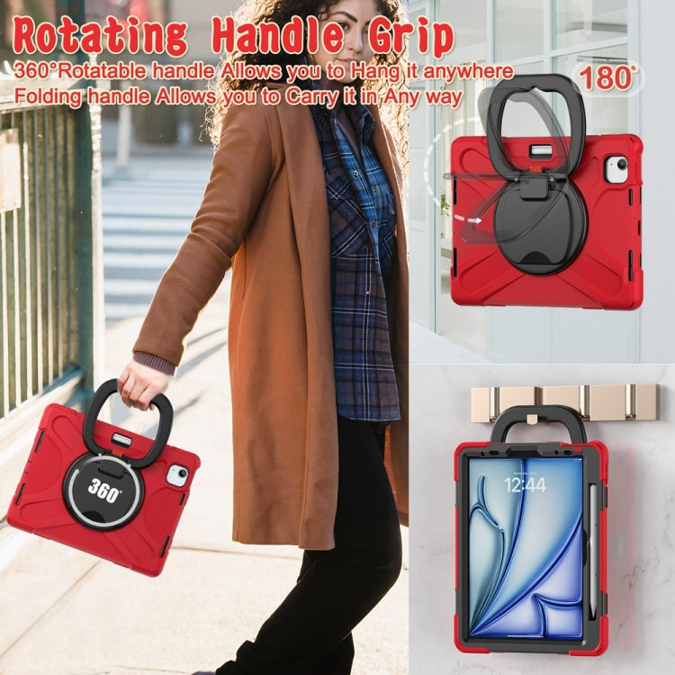 For iPad Air 11 2024 / Air 11 2025 Silicone Hybrid PC Tablet Case with Holder & Shoulder Strap(Red)
