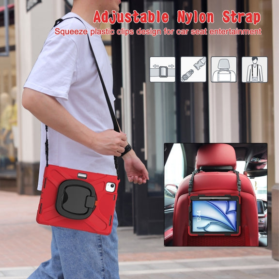 For iPad Air 11 2024 / Air 11 2025 Silicone Hybrid PC Tablet Case with Holder & Shoulder Strap(Red)