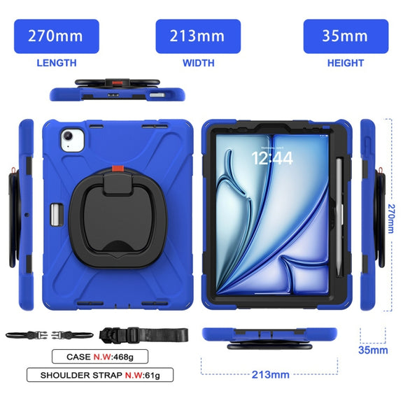 For iPad Air 11 2024 / Air 11 2025 Silicone Hybrid PC Tablet Case with Holder & Shoulder Strap(Blue)