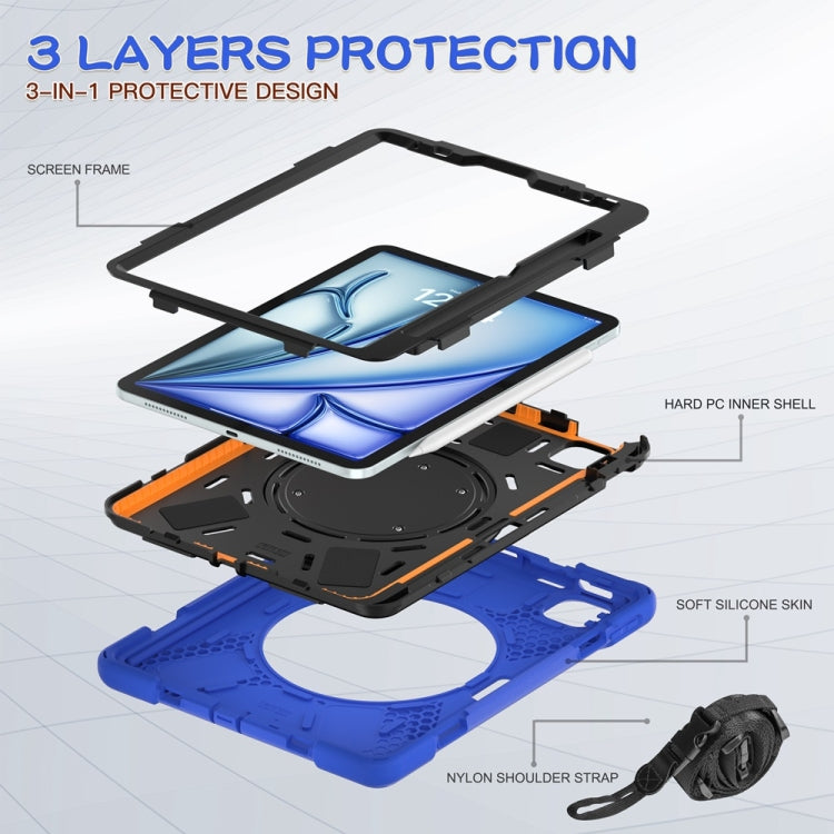 For iPad Air 11 2024 / Air 11 2025 Silicone Hybrid PC Tablet Case with Holder & Shoulder Strap(Blue)