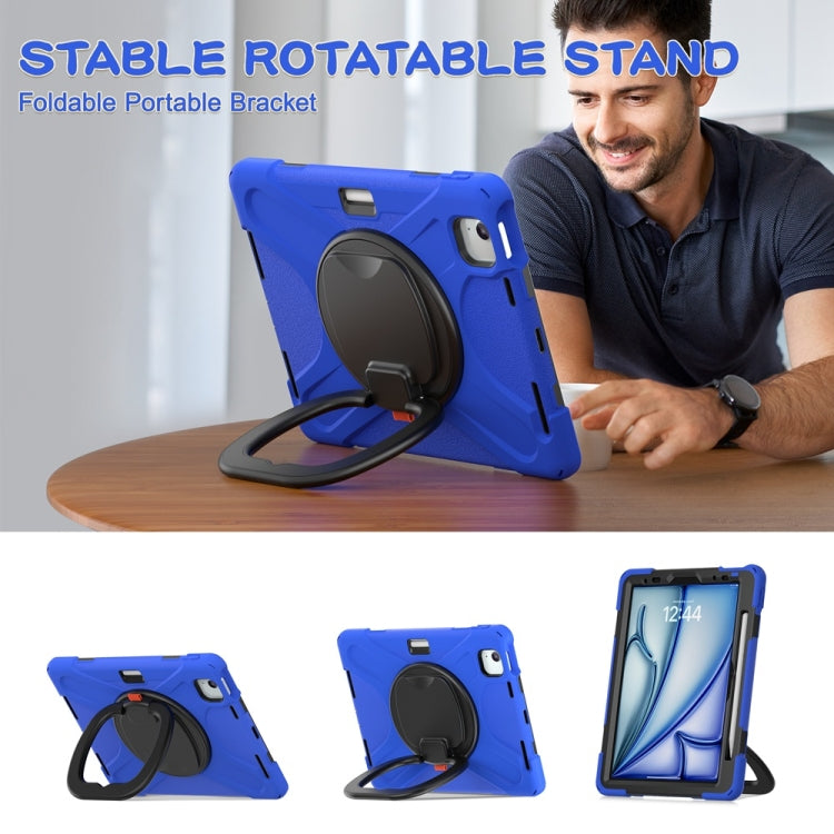 For iPad Air 11 2024 / Air 11 2025 Silicone Hybrid PC Tablet Case with Holder & Shoulder Strap(Blue)