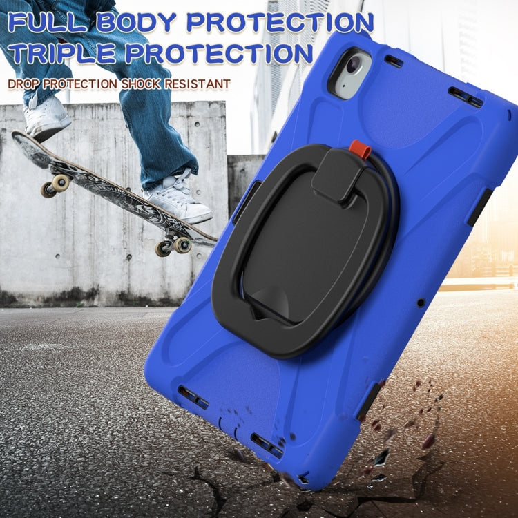 For iPad Air 11 2024 / Air 11 2025 Silicone Hybrid PC Tablet Case with Holder & Shoulder Strap(Blue)