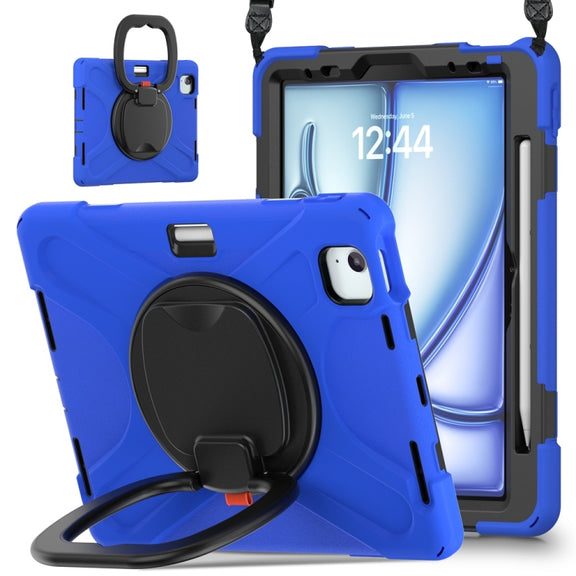 For iPad Air 11 2024 / Air 11 2025 Silicone Hybrid PC Tablet Case with Holder & Shoulder Strap(Blue)
