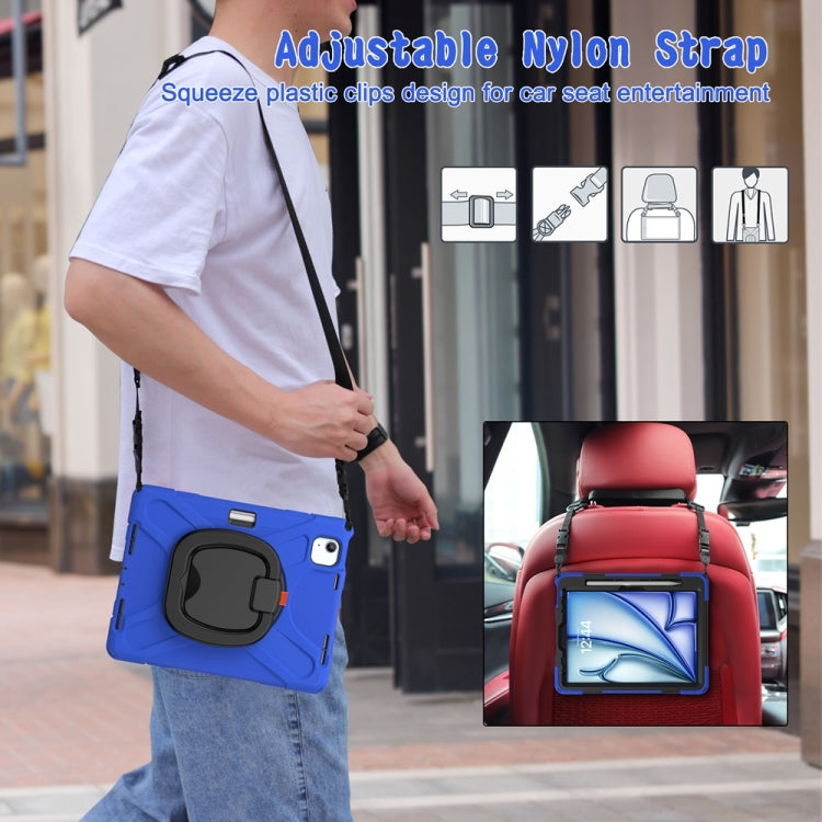 For iPad Air 11 2024 / Air 11 2025 Silicone Hybrid PC Tablet Case with Holder & Shoulder Strap(Blue)