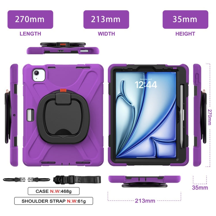For iPad Air 11 2024 Silicone Hybrid PC Tablet Case with Holder & Shoulder Strap(Purple)