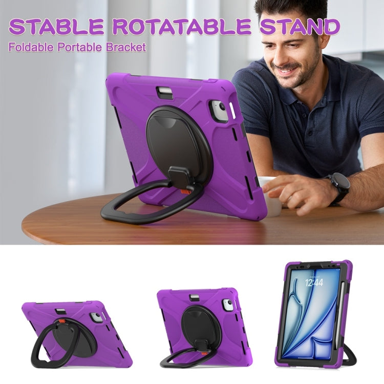 For iPad Air 11 2024 Silicone Hybrid PC Tablet Case with Holder & Shoulder Strap(Purple)