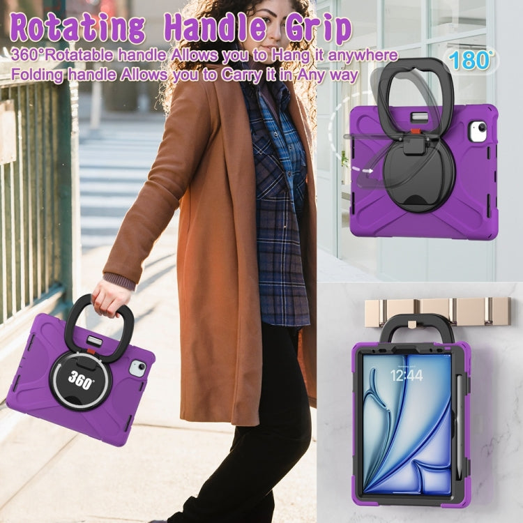 For iPad Air 11 2024 Silicone Hybrid PC Tablet Case with Holder & Shoulder Strap(Purple)