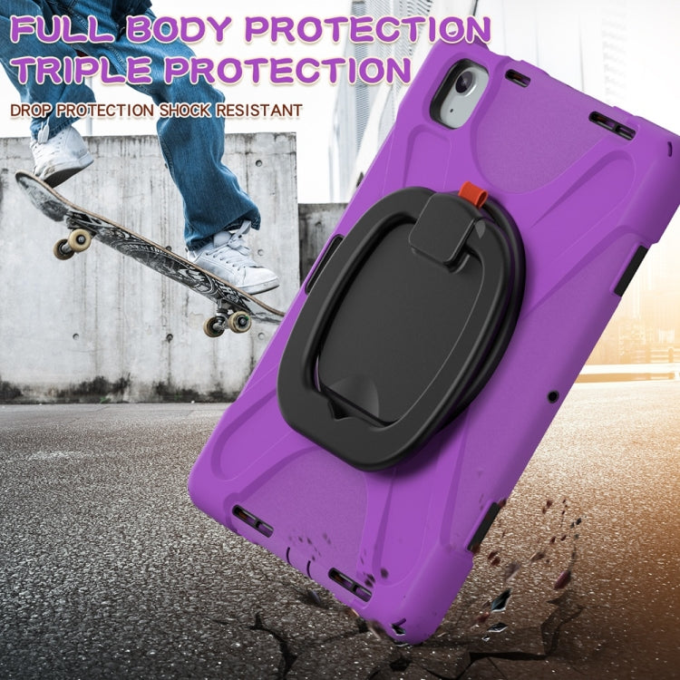 For iPad Air 11 2024 Silicone Hybrid PC Tablet Case with Holder & Shoulder Strap(Purple)