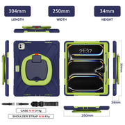 For iPad Pro 11 2024 Silicone Hybrid PC Tablet Case with Holder & Shoulder Strap(Navy Blue Lime)