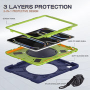 For iPad Pro 11 2024 Silicone Hybrid PC Tablet Case with Holder & Shoulder Strap(Navy Blue Lime)