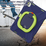 For iPad Pro 11 2024 Silicone Hybrid PC Tablet Case with Holder & Shoulder Strap(Navy Blue Lime)