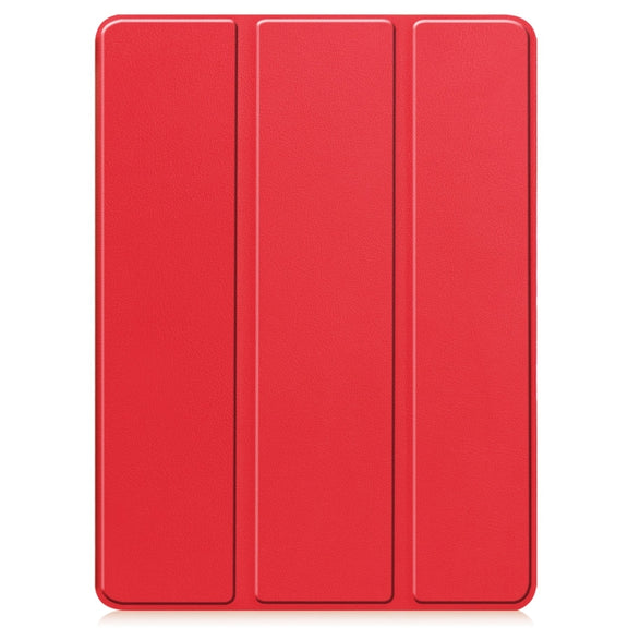 For iPad Pro 11 2024 Custer TPU Pure Color 3-Fold Holder Smart Leather Tablet Case with Pen Tray(Red)