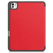 For iPad Pro 11 2024 Custer TPU Pure Color 3-Fold Holder Smart Leather Tablet Case with Pen Tray(Red)