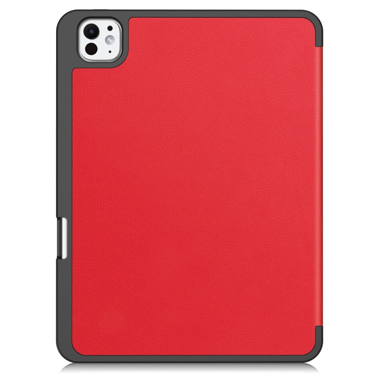 For iPad Pro 11 2024 Custer TPU Pure Color 3-Fold Holder Smart Leather Tablet Case with Pen Tray(Red)