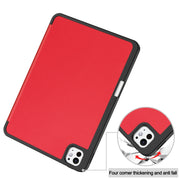 For iPad Pro 11 2024 Custer TPU Pure Color 3-Fold Holder Smart Leather Tablet Case with Pen Tray(Red)