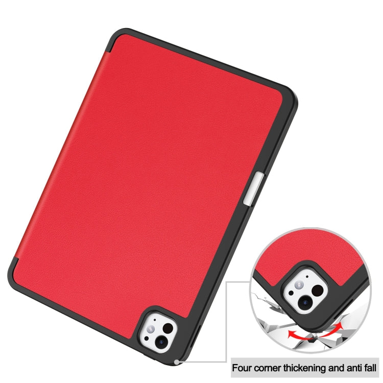 For iPad Pro 11 2024 Custer TPU Pure Color 3-Fold Holder Smart Leather Tablet Case with Pen Tray(Red)
