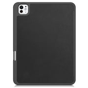 For iPad Pro 11 2024 Custer TPU Pure Color 3-Fold Holder Smart Leather Tablet Case with Pen Tray(Black)