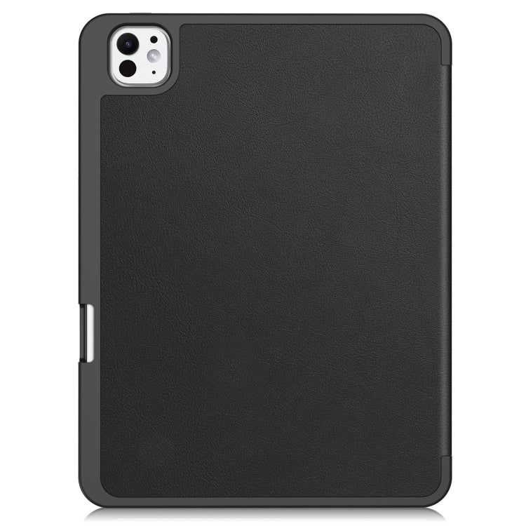 For iPad Pro 11 2024 Custer TPU Pure Color 3-Fold Holder Smart Leather Tablet Case with Pen Tray(Black)