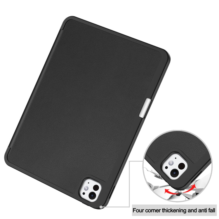 For iPad Pro 11 2024 Custer TPU Pure Color 3-Fold Holder Smart Leather Tablet Case with Pen Tray(Black)