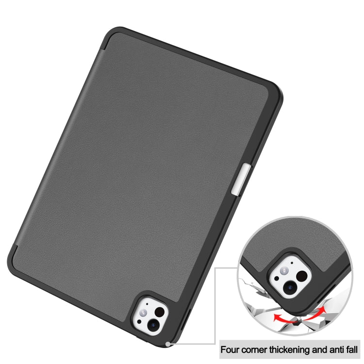 For iPad Pro 11 2024 Custer TPU Pure Color 3-Fold Holder Smart Leather Tablet Case with Pen Tray(Grey)