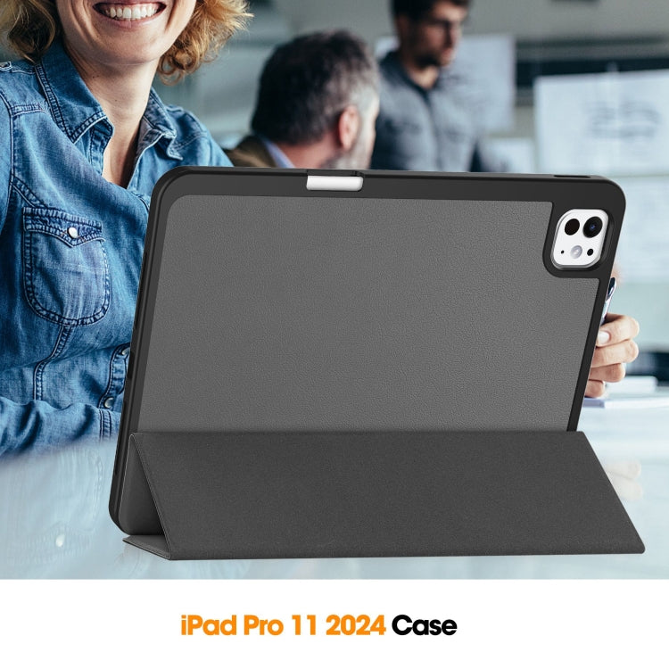 For iPad Pro 11 2024 Custer TPU Pure Color 3-Fold Holder Smart Leather Tablet Case with Pen Tray(Grey)