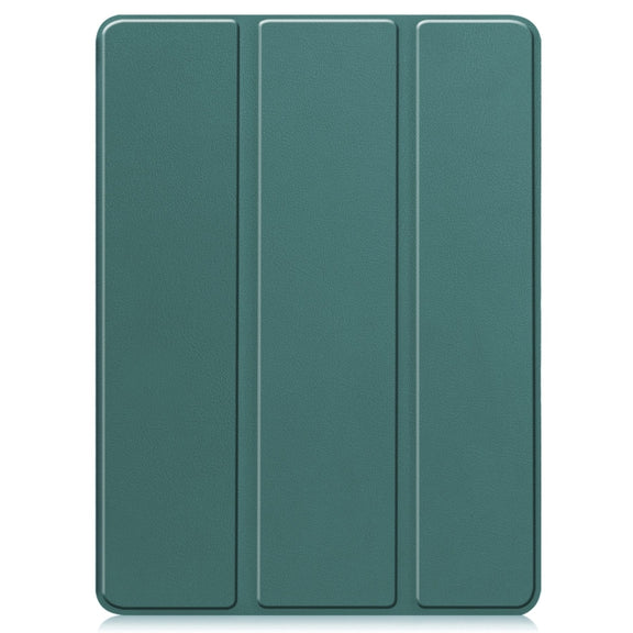 For iPad Pro 11 2024 Custer TPU Pure Color 3-Fold Holder Smart Leather Tablet Case with Pen Tray(Dark Green)