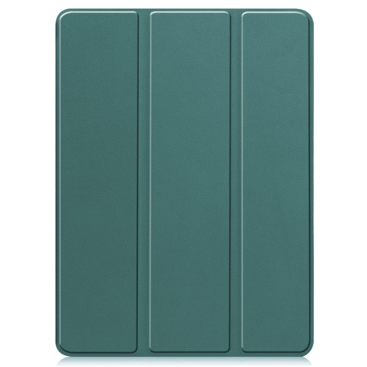 For iPad Pro 11 2024 Custer TPU Pure Color 3-Fold Holder Smart Leather Tablet Case with Pen Tray(Dark Green)