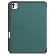 For iPad Pro 11 2024 Custer TPU Pure Color 3-Fold Holder Smart Leather Tablet Case with Pen Tray(Dark Green)