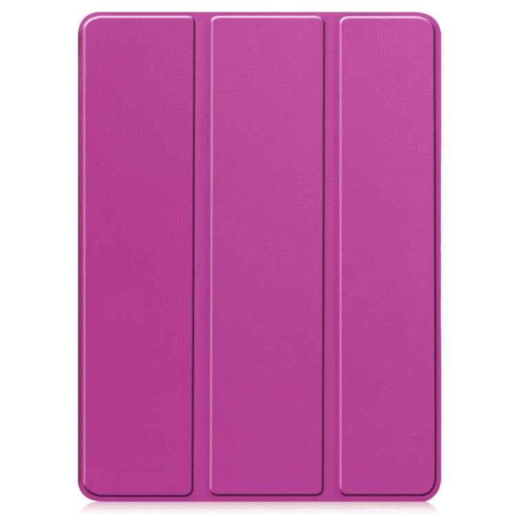 For iPad Pro 11 2024 Custer TPU Pure Color 3-Fold Holder Smart Leather Tablet Case with Pen Tray(Purple)